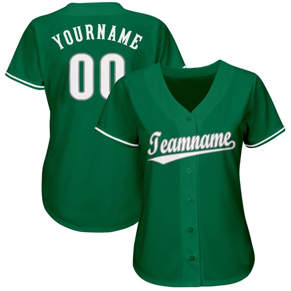 Custom Kelly Green White-Gray Baseball Jersey photo 2