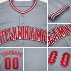 Custom Gray Red-White Baseball Jersey detail