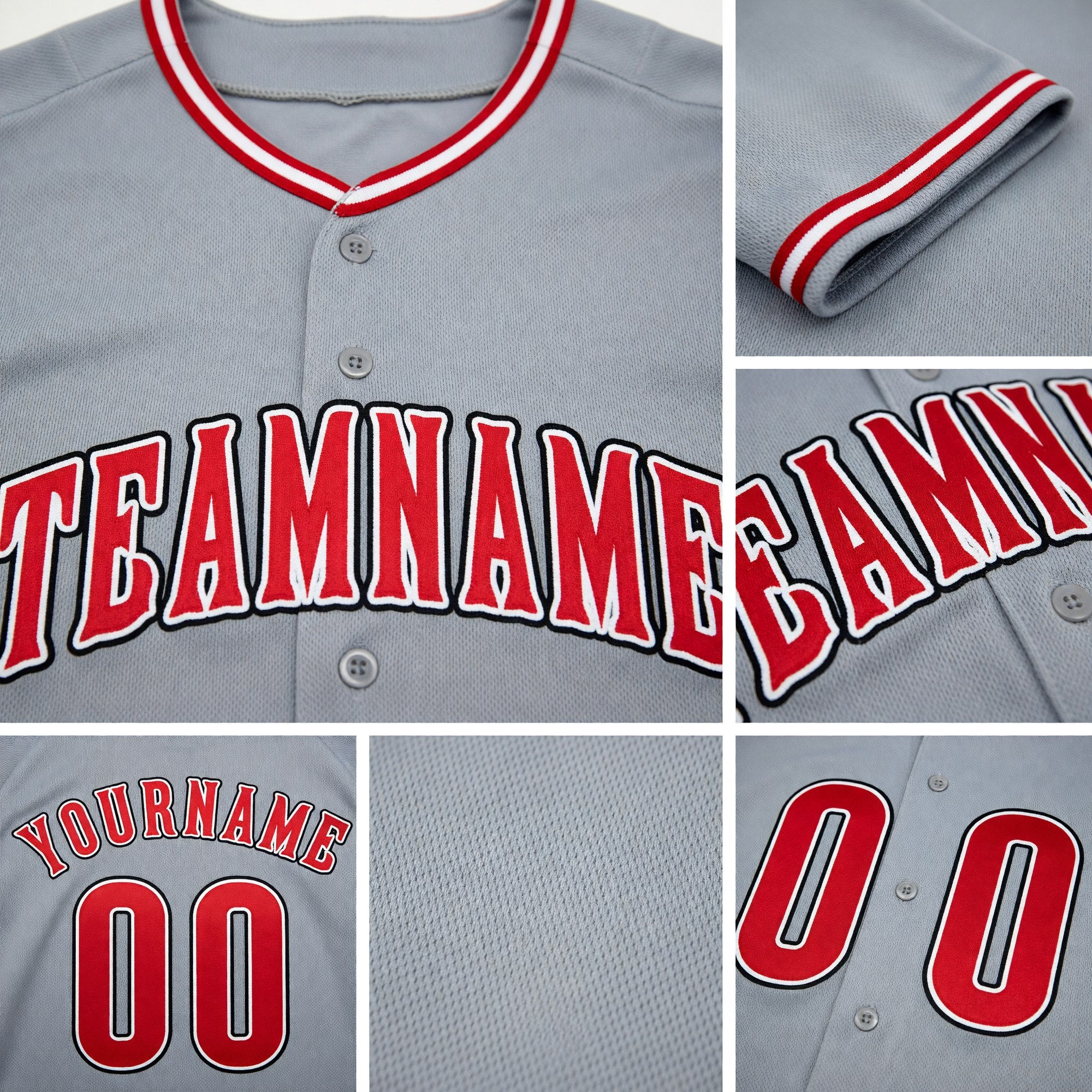 Custom Gray Red-White Baseball Jersey detail