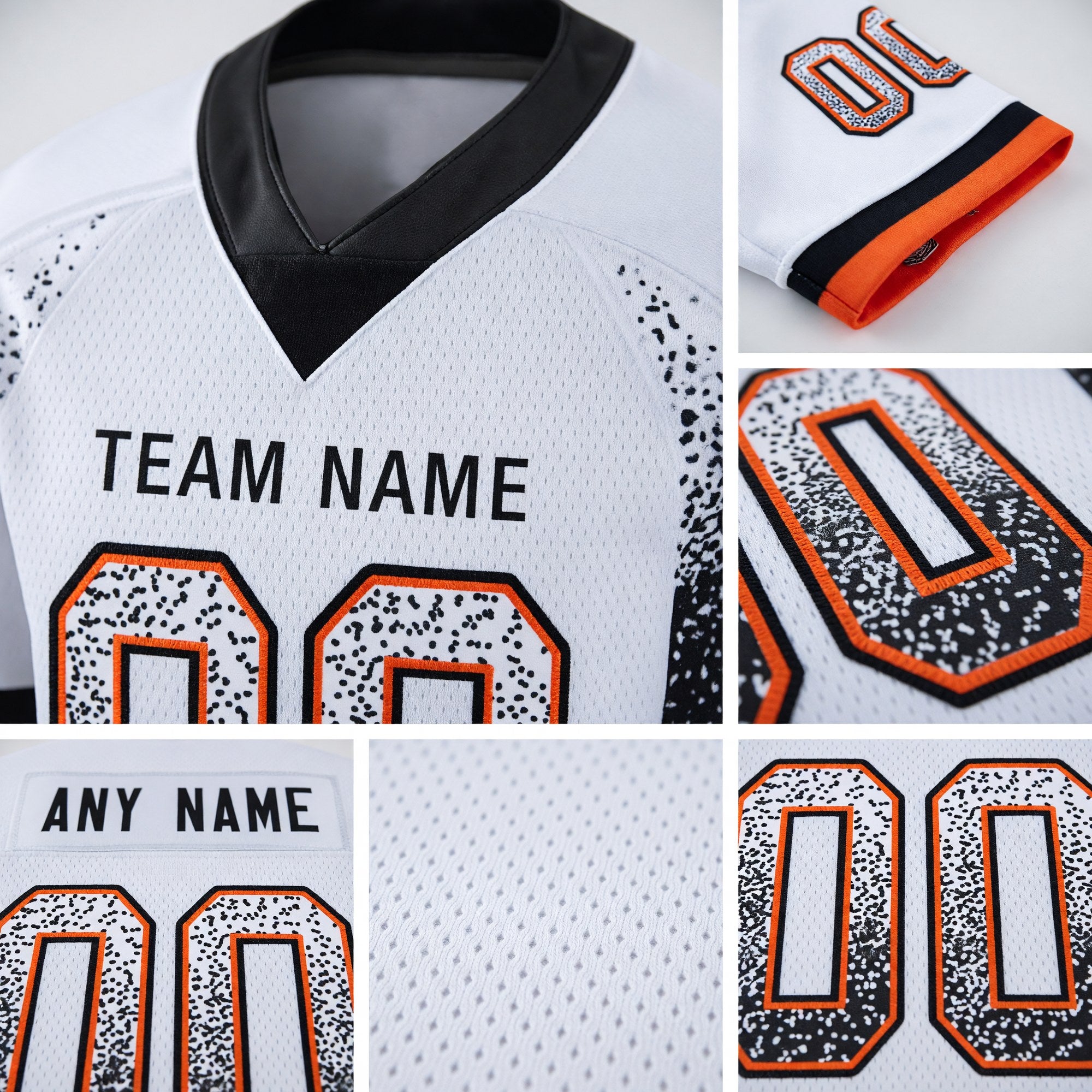 Custom White Black-Orange Drift Fashion Football Jersey detail