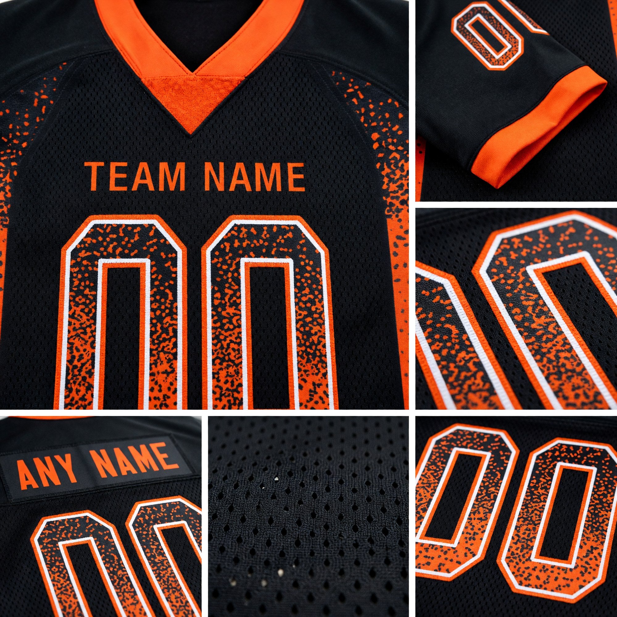 Custom Black Orange-White Drift Fashion Football Jersey detail