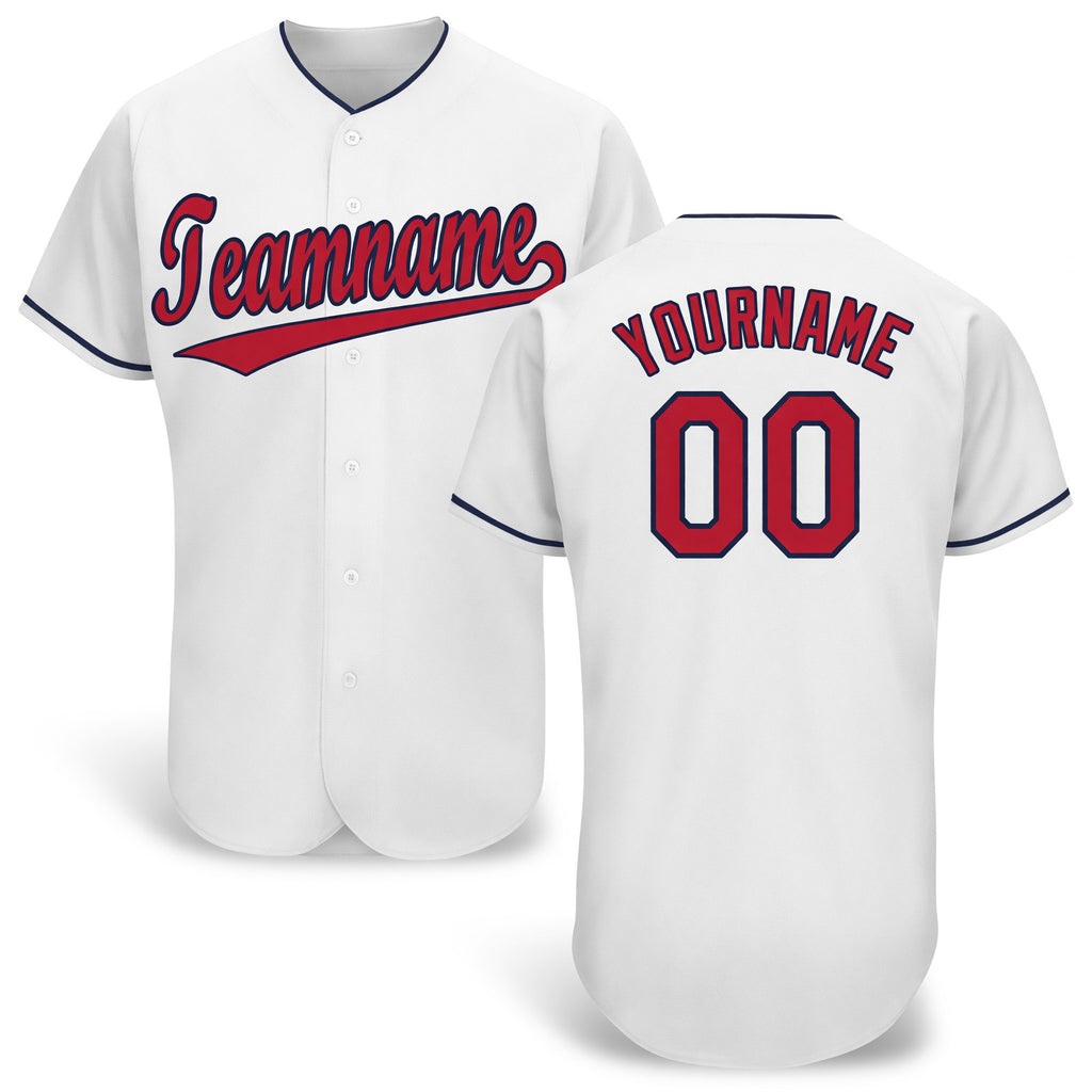 Custom White Red-Navy Baseball Jersey