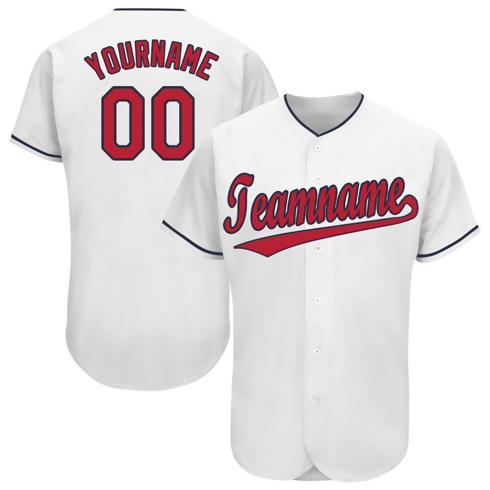 Custom White Red-Navy Baseball Jersey photo 1