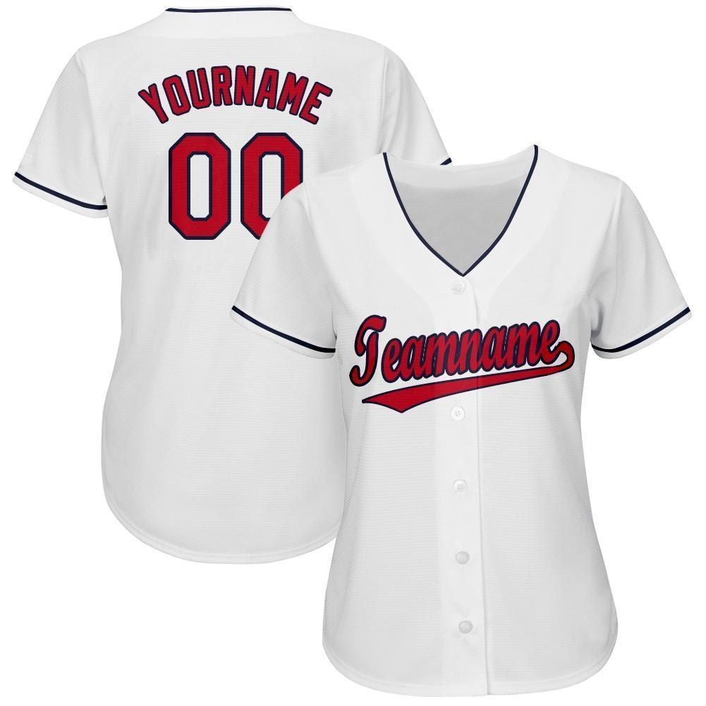 Custom White Red-Navy Baseball Jersey photo 2