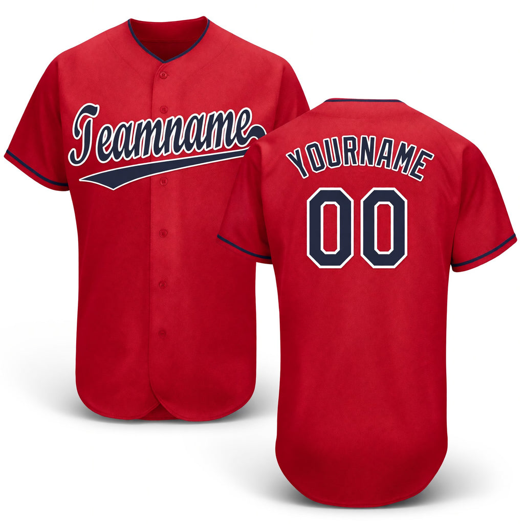 Custom Red Navy-White Baseball Jersey