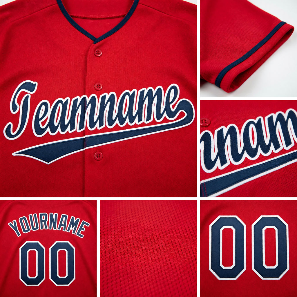 Custom Red Navy-White Baseball Jersey detail