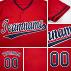 Custom Red Navy-White Baseball Jersey detail