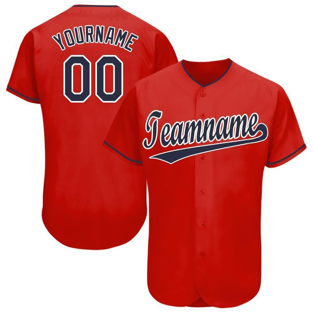 Custom Red Navy-White Baseball Jersey photo 1