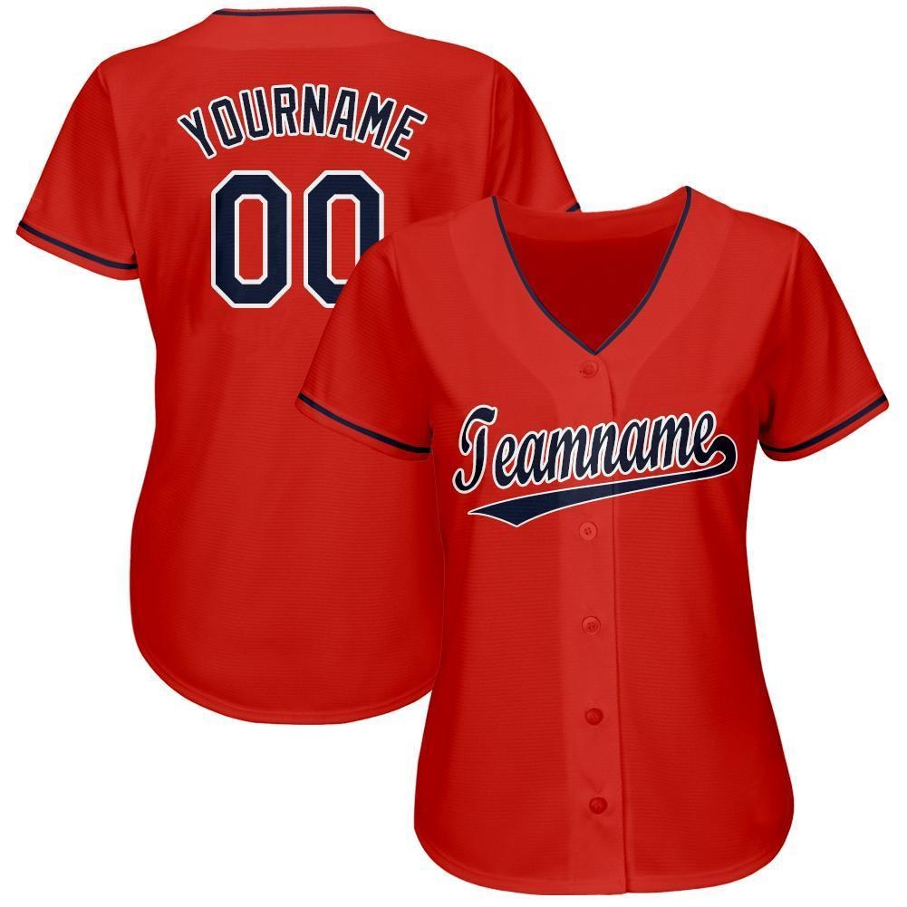 Custom Red Navy-White Baseball Jersey photo 2