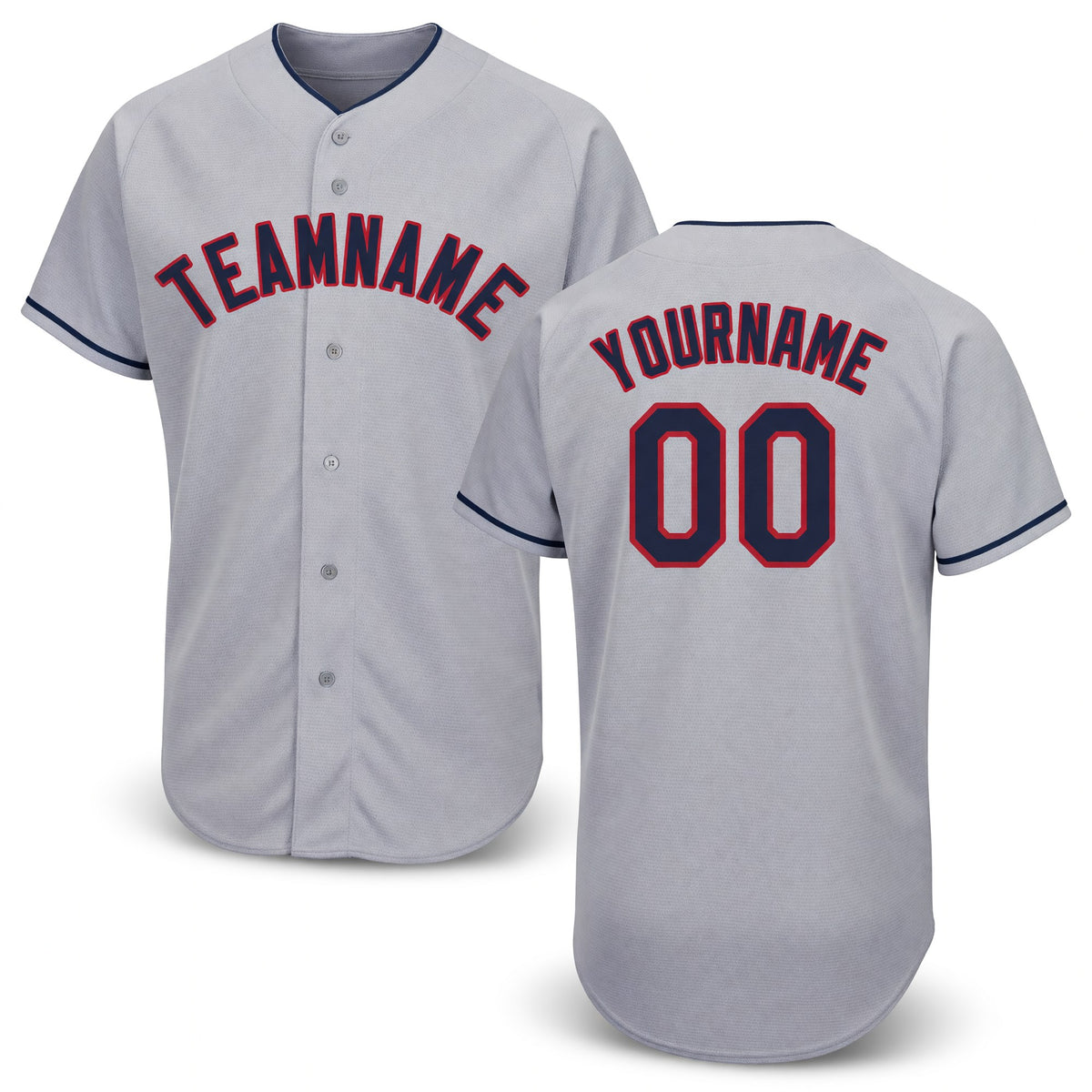Custom Gray Navy-Red Baseball Jersey