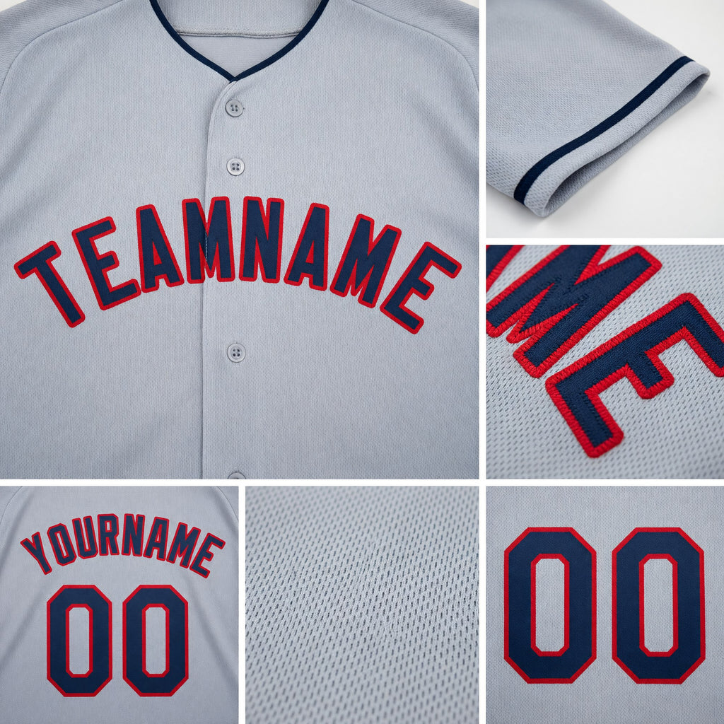 Custom Gray Navy-Red Baseball Jersey detail