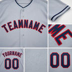 Custom Gray Navy-Red Baseball Jersey detail