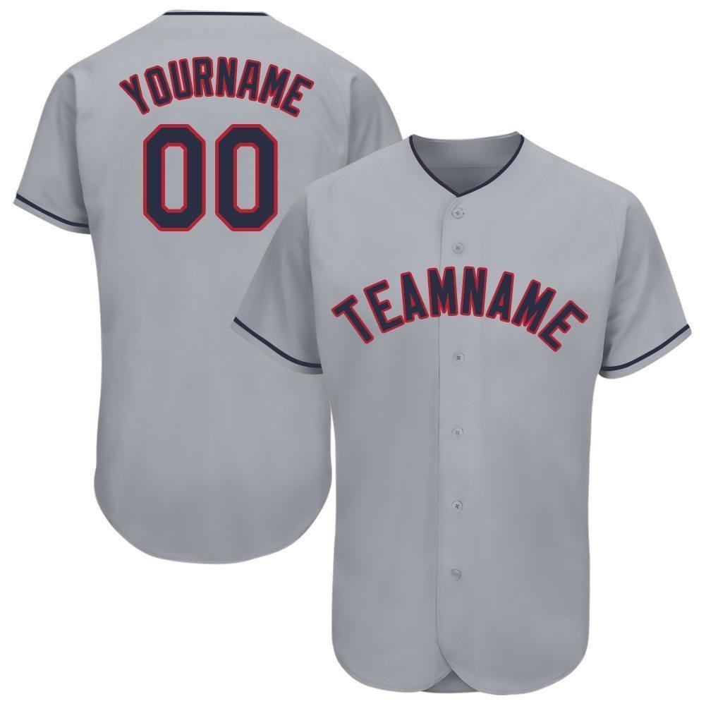 Custom Gray Navy-Red Baseball Jersey photo 1