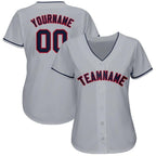 Custom Gray Navy-Red Baseball Jersey photo 2
