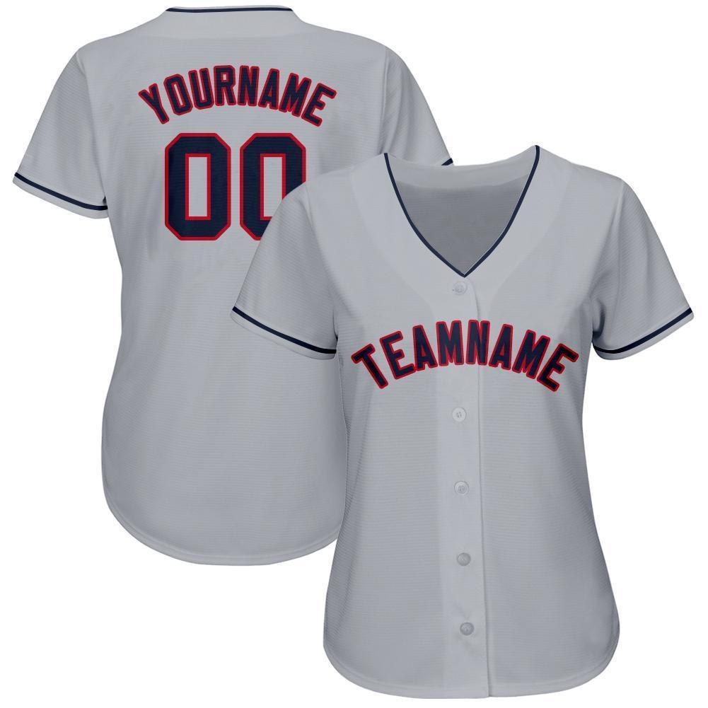 Custom Gray Navy-Red Baseball Jersey photo 2