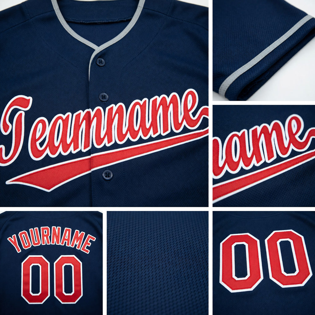 Custom Navy Red-White Baseball Jersey detail