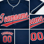Custom Navy Red-White Baseball Jersey detail