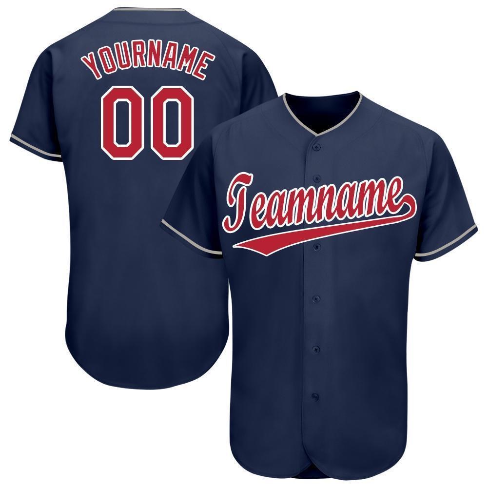 Custom Navy Red-White Baseball Jersey photo 1