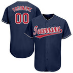 Custom Navy Red-White Baseball Jersey photo 1