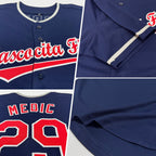 Custom Navy Red-White Baseball Jersey photo 2