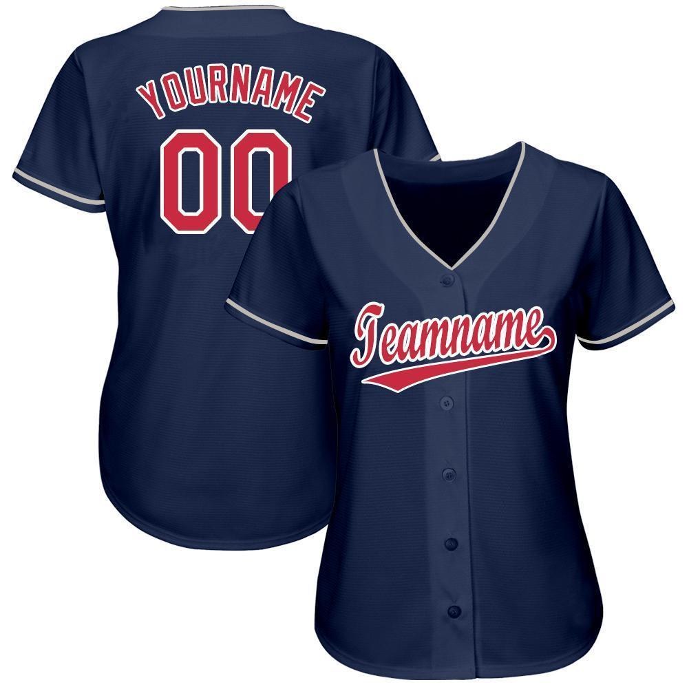 Custom Navy Red-White Baseball Jersey photo 3
