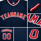 Custom Navy Red-White Baseball Jersey detail