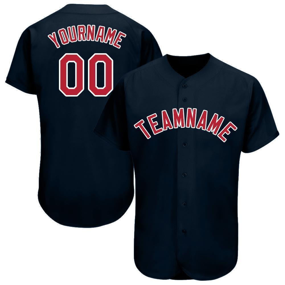 Custom Navy Red-White Baseball Jersey photo 1