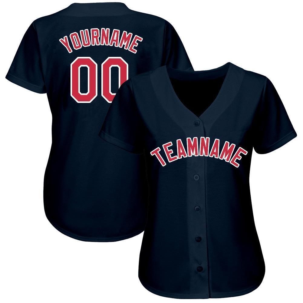 Custom Navy Red-White Baseball Jersey photo 2