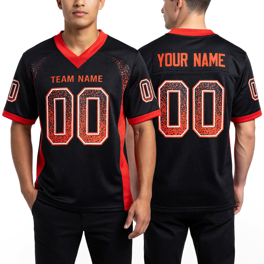 Custom Brown Orange-White Drift Fashion Football Jersey worn front and back