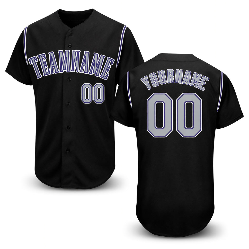 Custom Black Gray-Purple Baseball Jersey