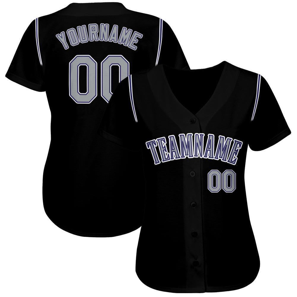 Custom Black Gray-Purple Baseball Jersey photo 2