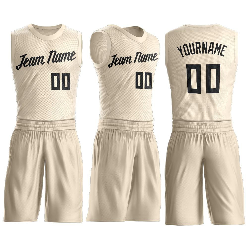 Custom Cream Black Round Neck Basketball Uniform Jersey photo 2
