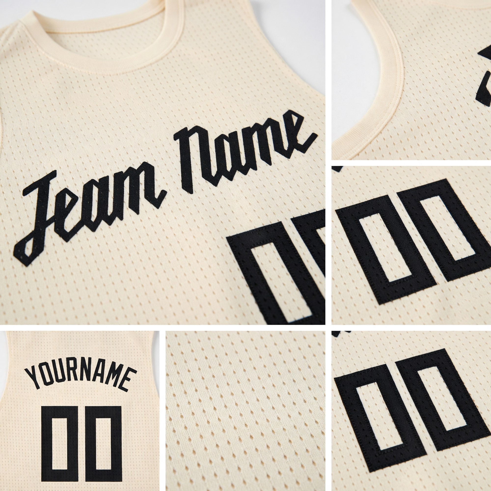 Custom Cream Black Round Neck Basketball Jersey detail
