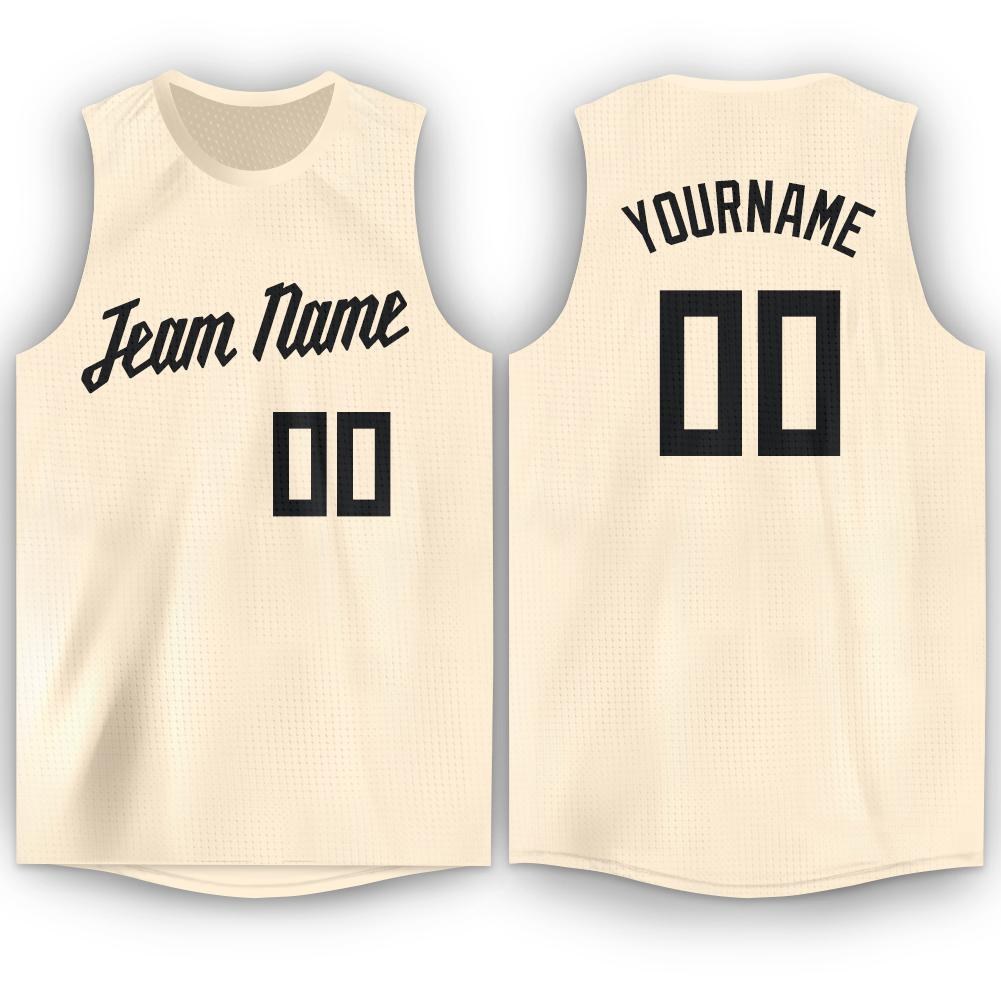 Custom Cream Black Round Neck Basketball Jersey photo 1