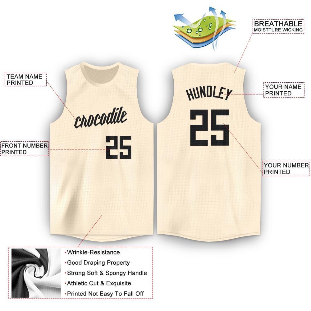 Custom Cream Black Round Neck Basketball Jersey photo 2