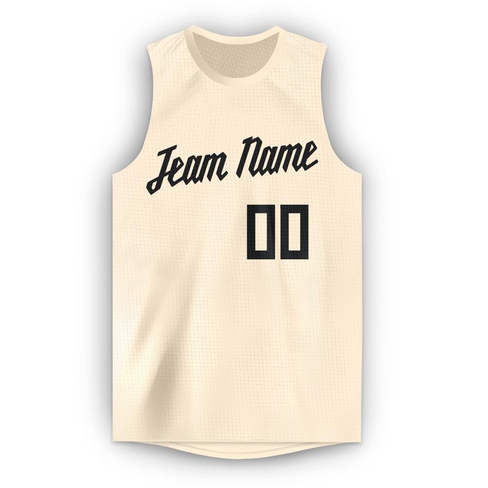 Custom Cream Black Round Neck Basketball Jersey photo 5