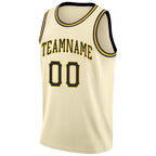 Custom Cream Navy-Gold Round Neck Rib-Knit Basketball Jersey photo 4