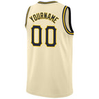 Custom Cream Navy-Gold Round Neck Rib-Knit Basketball Jersey photo 5