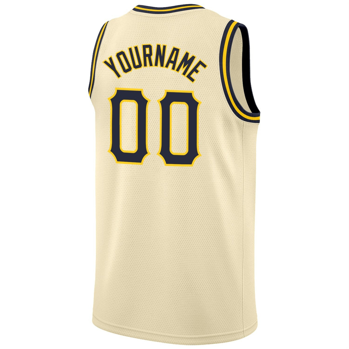 Custom Cream Navy-Gold Round Neck Rib-Knit Basketball Jersey photo 5