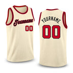 Custom Cream Red-Black Round Neck Rib-Knit Basketball Jersey