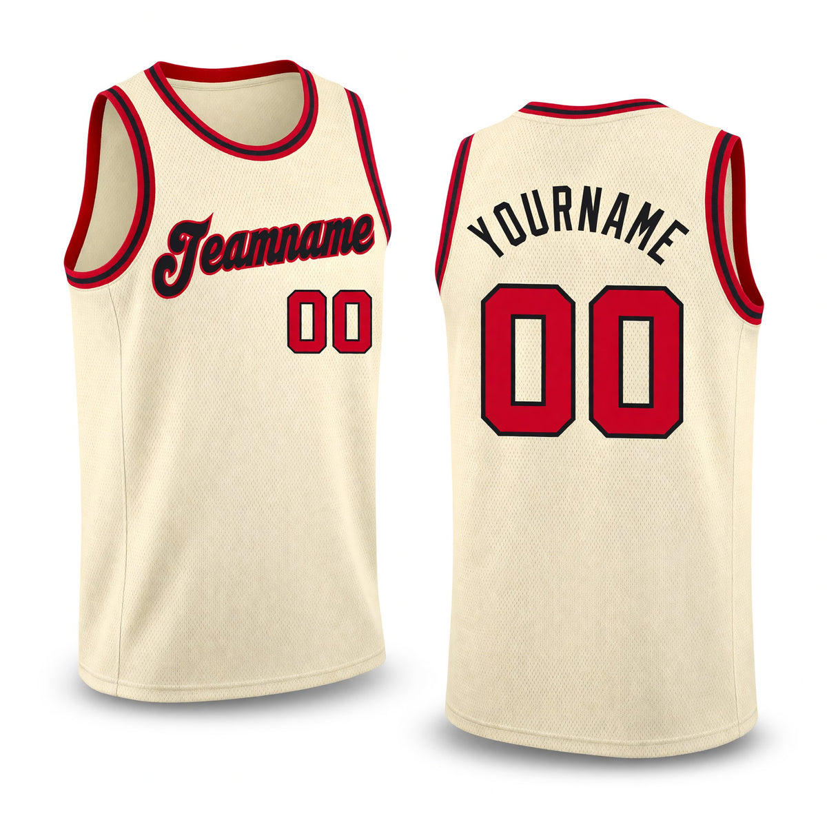 Custom Cream Red-Black Round Neck Rib-Knit Basketball Jersey