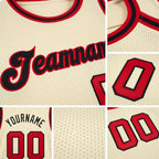 Custom Cream Red-Black Round Neck Rib-Knit Basketball Jersey detail