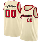 Custom Cream Red-Black Round Neck Rib-Knit Basketball Jersey photo 1