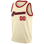Custom Cream Red-Black Round Neck Rib-Knit Basketball Jersey photo 5