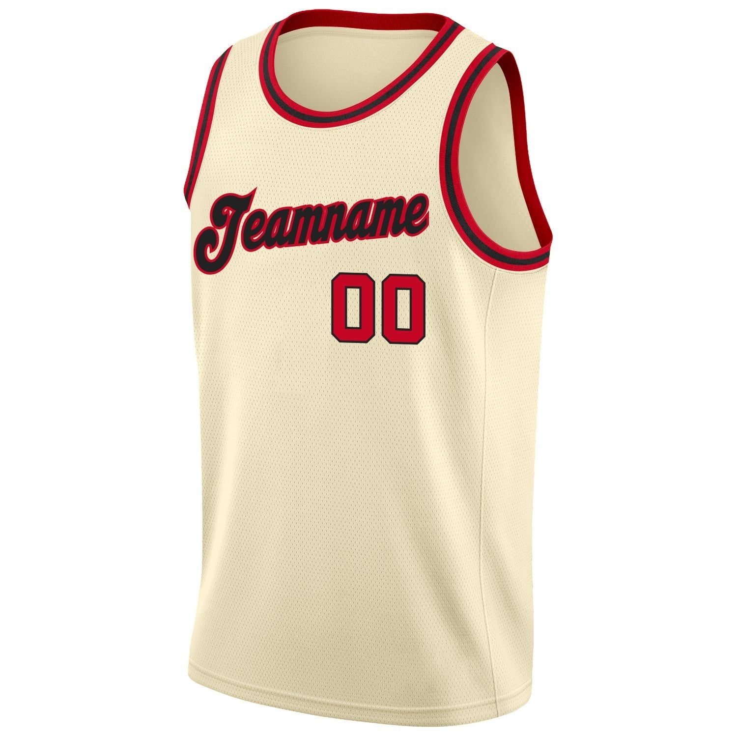Custom Cream Red-Black Round Neck Rib-Knit Basketball Jersey photo 5