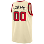 Custom Cream Red-Black Round Neck Rib-Knit Basketball Jersey photo 6