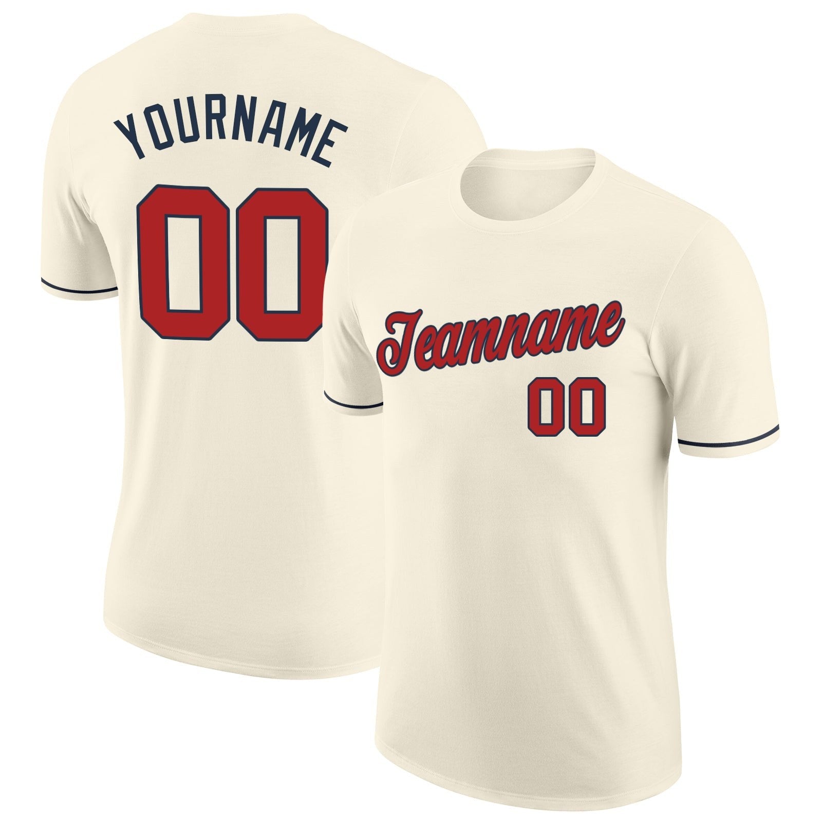 Custom Cream Red-Navy Performance T-Shirt photo 1