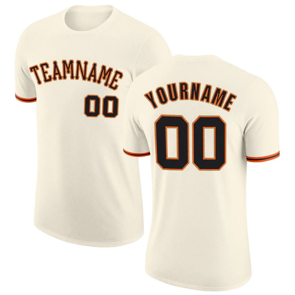 Custom Cream Black-Orange Performance T-Shirt