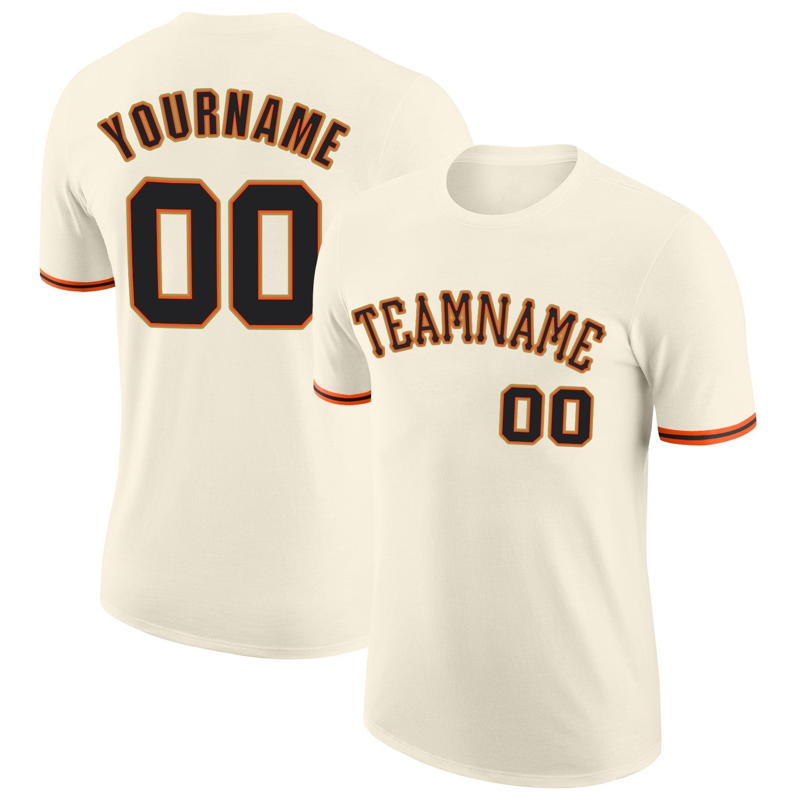 Custom Cream Black-Orange Performance T-Shirt photo 1