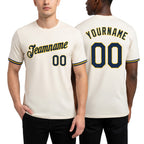 Custom Cream Navy-Gold Performance T-Shirt worn front and back